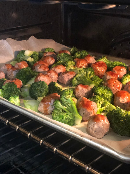 Sheetpan Chicken Meatballs & Charred Broccoli