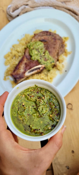 Rib Steak with Carrot Top Chimichurri