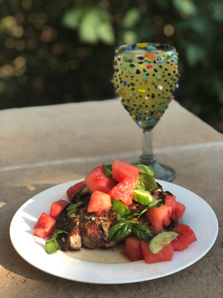 Grilled Pork Chops with Watermelon Cucumber Salad
