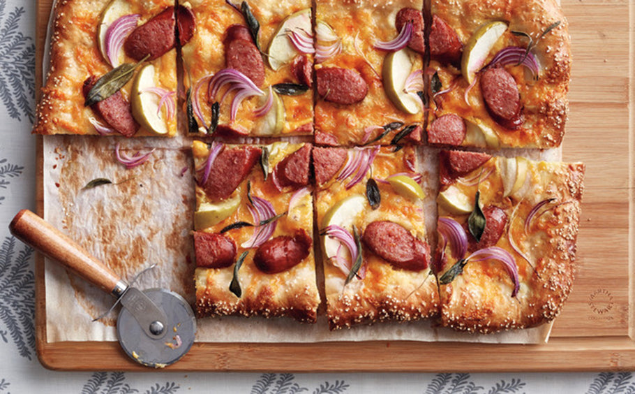 Kielbasa, Apple, and Cheddar Pretzel Tart