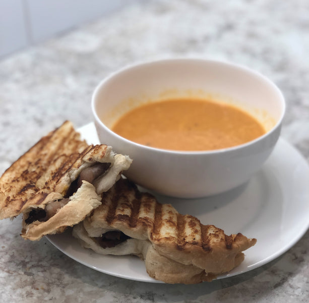 Tomato Soup with Bacon Grilled Cheese Sandwiches