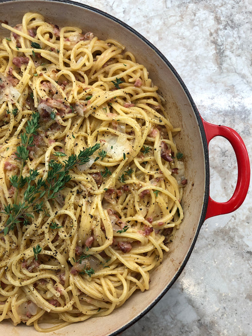 Bacon Pasta With Cheese Sauce & Thyme